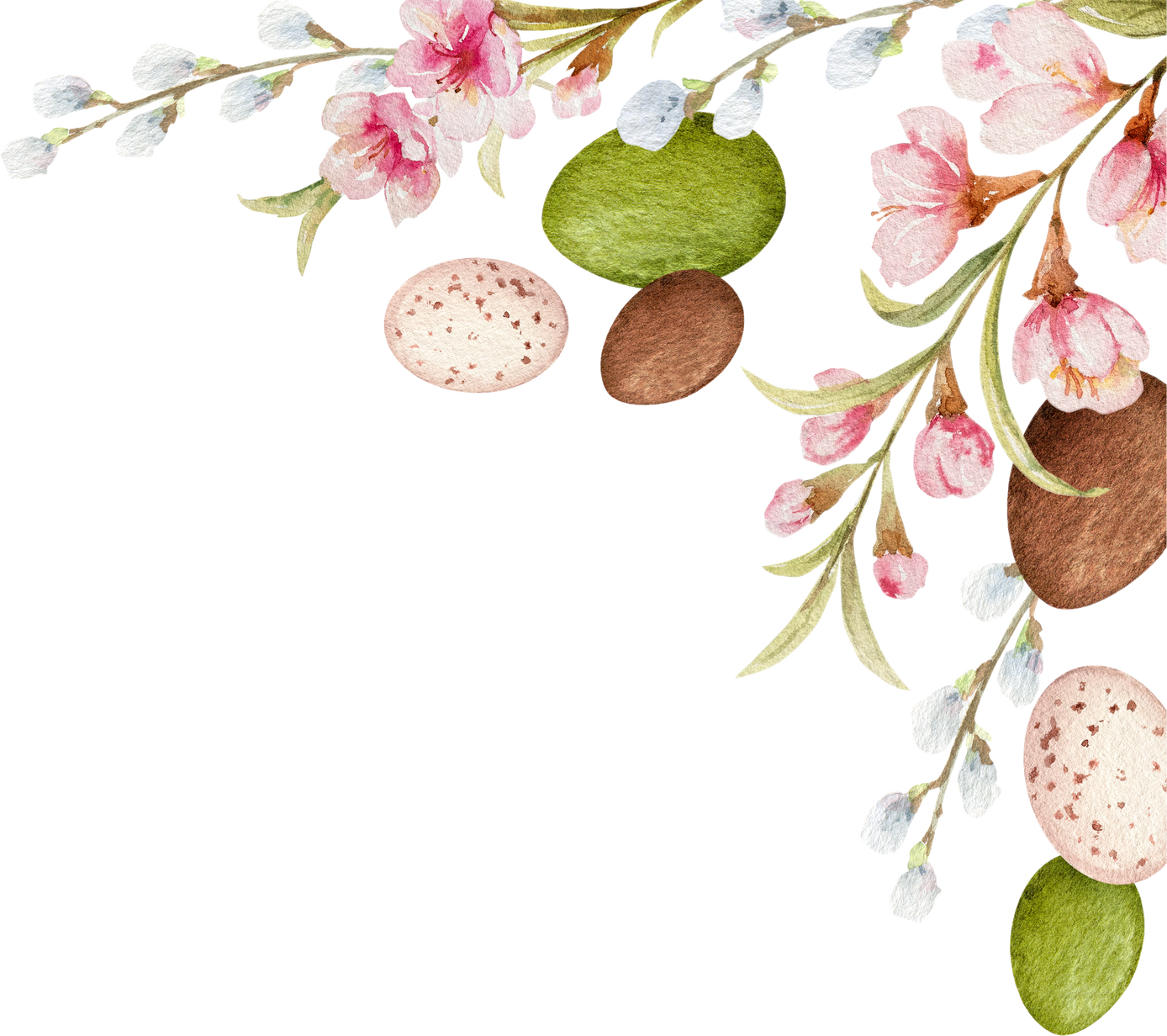 Watercolor composition with a eggs and flowers. Easter illustration.